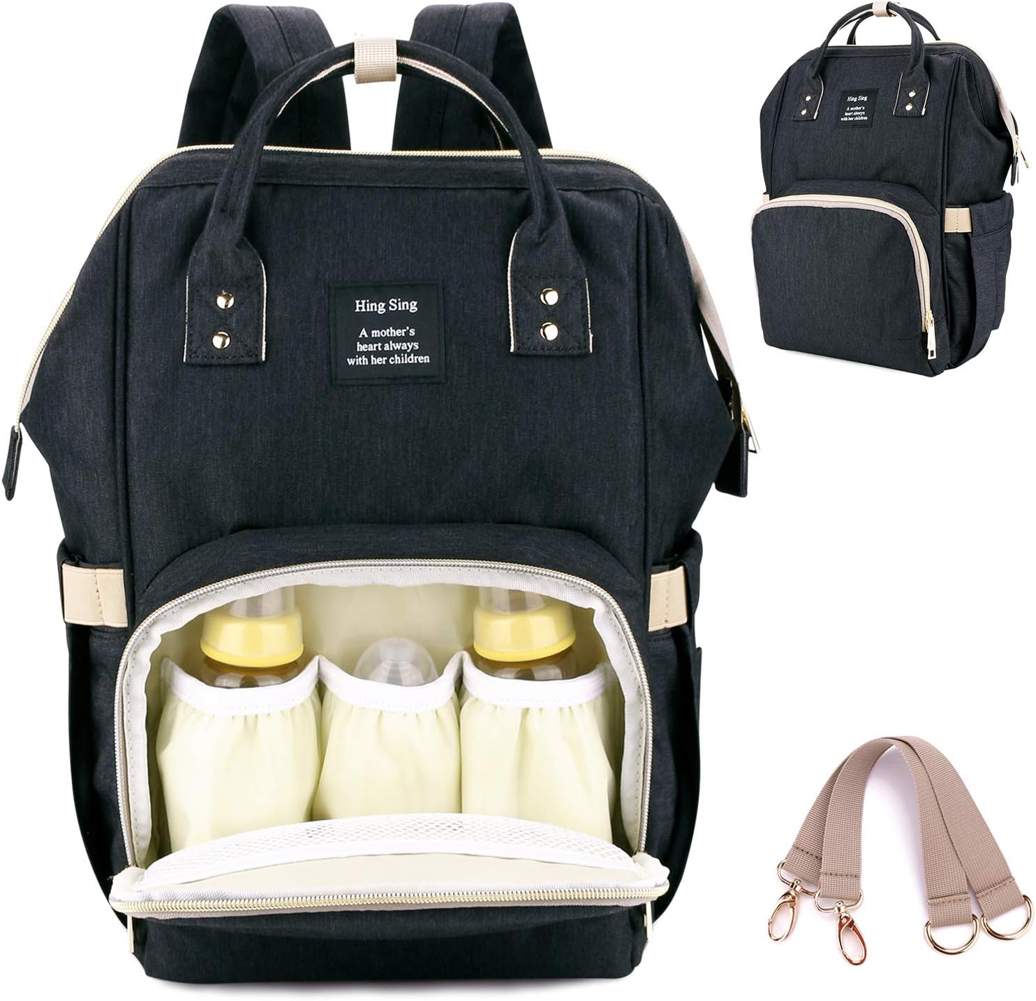 Baby Diaper Bag Backpack Waterproof Multi-Function Nappy Bags with Stroller Hooks for Travel Rucksack Bag for Mommy Daddy Lightweight Large Capacity Durable (Black)
