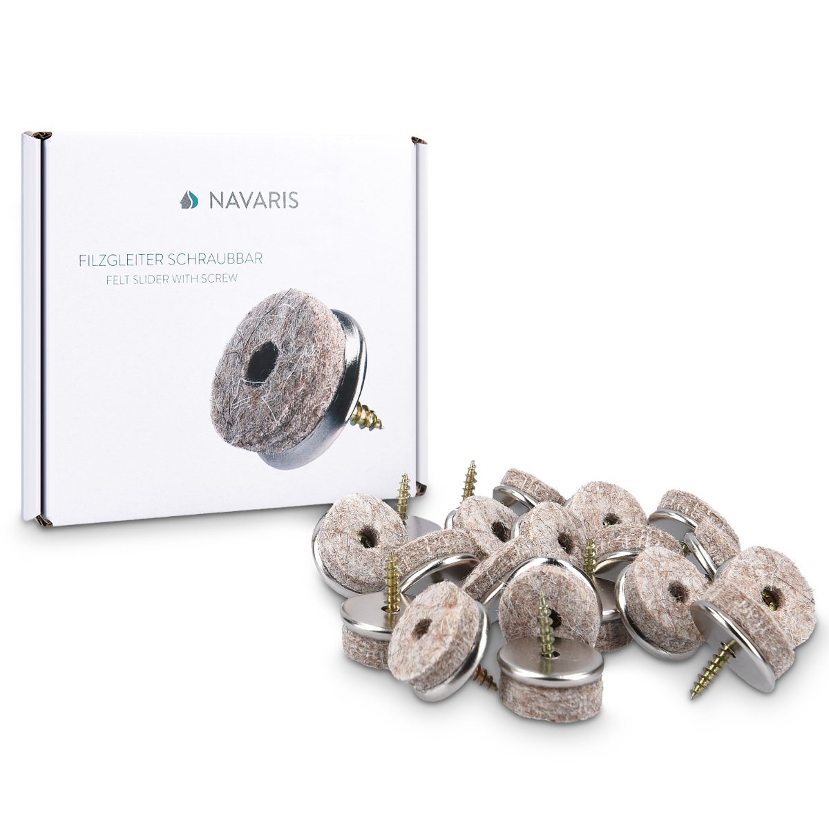 20x Navaris Felt Gliders with Screw Chair Glides - Floor Protector 20mm - Protection for Furniture Chairs Parquet Laminate - Felt and Metal - Round