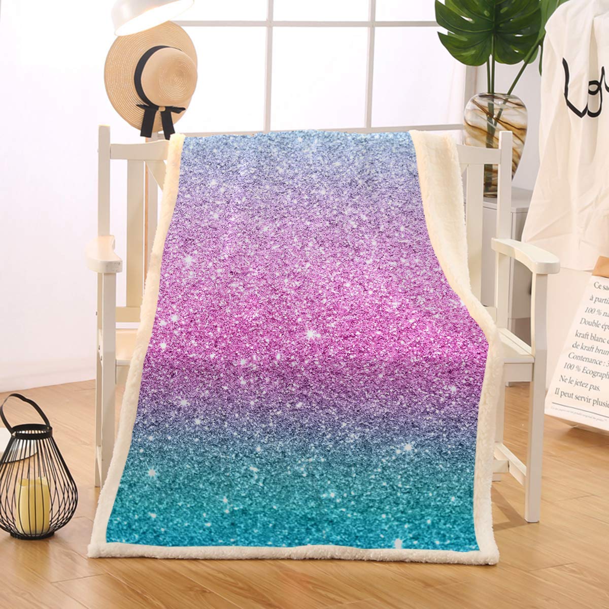 BlessLiving Colorful Glitter Blanket Turquoise Blue Pink Purple Soft