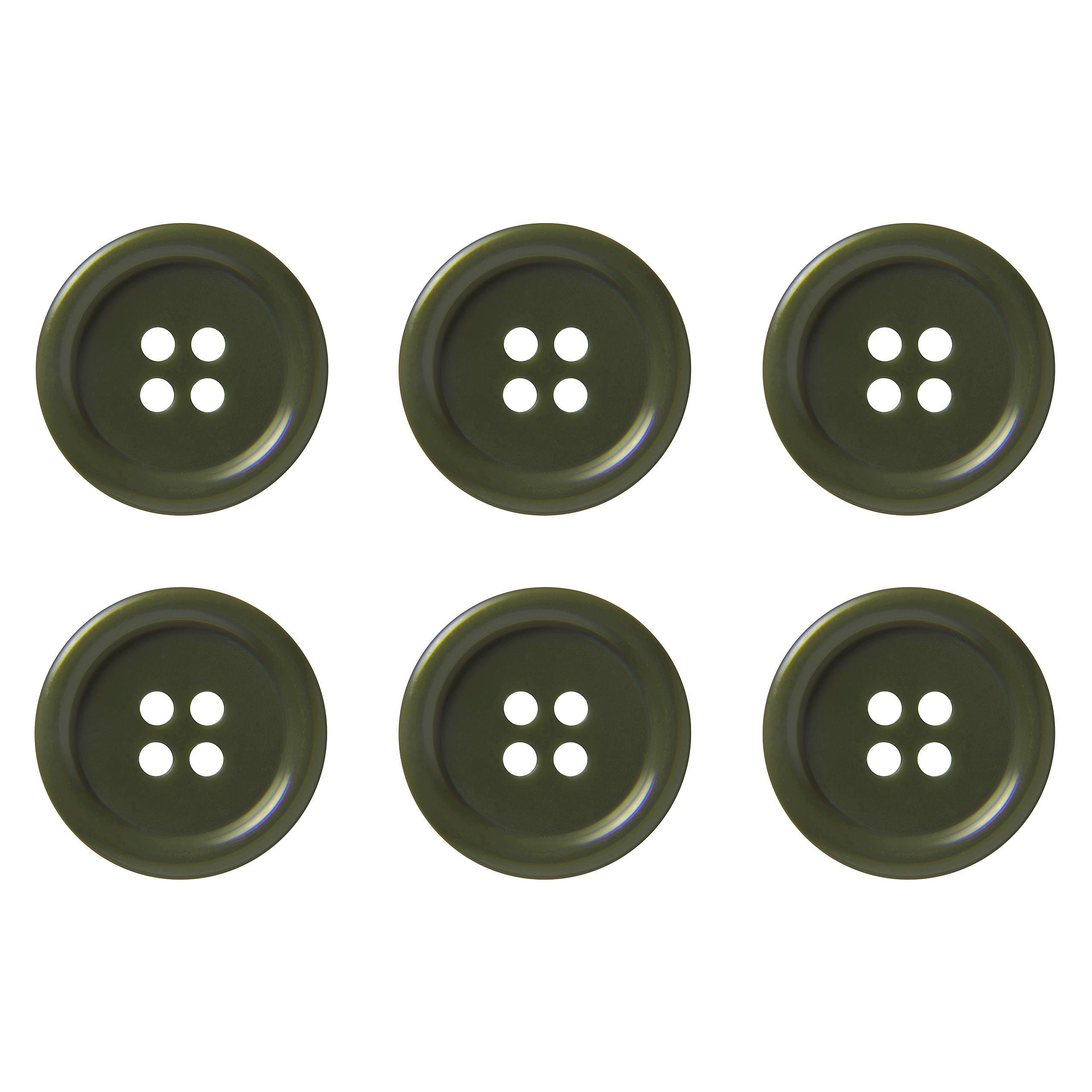 Pack of 6 Olive Green Sew on 20mm Round Buttons Flat 4 Holes 32L 32 Ligne