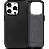 KORDIZ Handcrafted Genuine Leather Case for iPhone 16 Pro, Oil Wax Full-Grain Leather, Compatible with MagSafe, Unique Patina, Camera Control Button, Metal Buttons, (6.3"), Black
