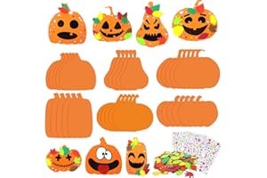 Hifunwu 30Pcs Halloween Foam Pumpkin Craft Kit Decorations with Foam Fall Maple Leaves Rhinestone Stickers for Halloween Thanksgiving Kids Art Crafts Decorations