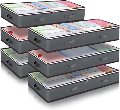 Budding Joy 6 Pack Underbed Storage 90L Large with Clear Window Grey