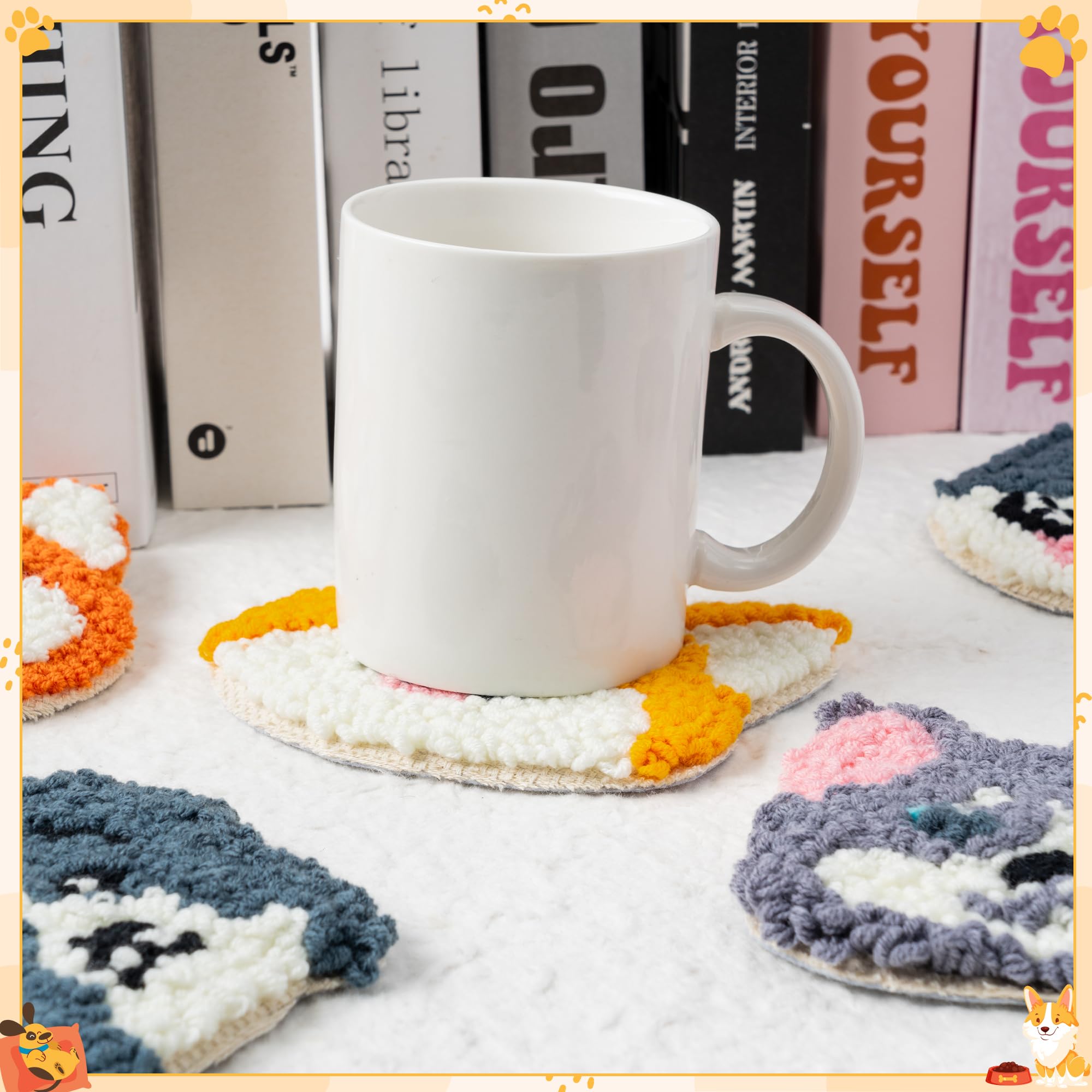 WATINC Puppy Punch Needle Coaster Kit - 6 Patterns Dog Punch Needle Embroidery Craft Kit, DIY Felting Coaster for Adults Beginners with Adhesive Yarns Fabric Felt Hoop Tools Instruction