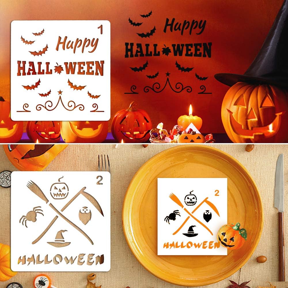 Coogam 8 Pcs Halloween Stencils Template DIY Decorative Pumpkins Design Mould Set - Reusable Plastic Craft for Art Drawing Painting Spraying Window Mirror Glass Door Car Body Wood Journaling Scrapbook: Toys & Games