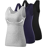 Vislivin Cotton Tank Tops with Shelf Bra for Women Stretch Tanks Wide Strap Undershirts