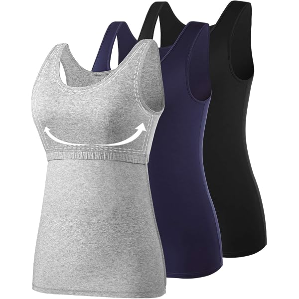 Emmalise Women's Camisole With Built-in Bra - Wireless Fabric Support Cami Top, 2-Pack (White & H Gray), Size Small, 95% Cotton 5% Spandex