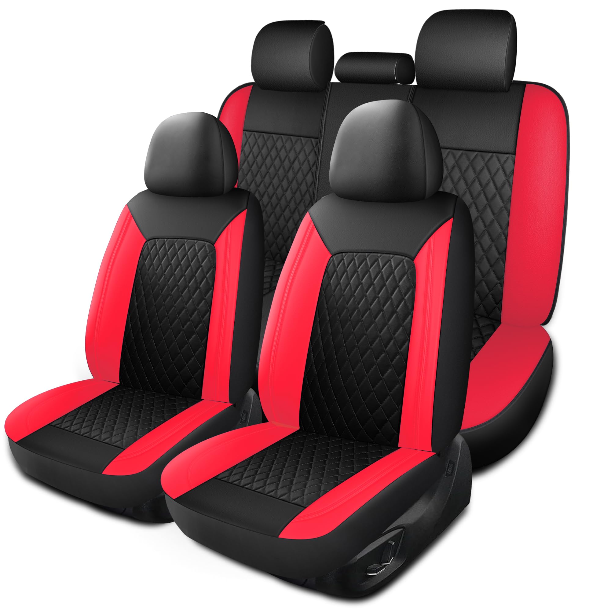 Photo 1 of HChengkikz Red Car Seat Covers,Breathable and Waterproof Seat Cover Full Set,PU Premium Universal Fit Automotive Airbag Compatible for Cars Sedans SUVs Vans and Trucks(Full Seat,Black+Red,N1)