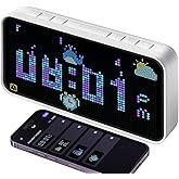PixelRise Smart Alarm Clock for Bedroom, Cool Pixel Art LED Dot Matrix Display - Weather Temperature Humidity Animation, Loud