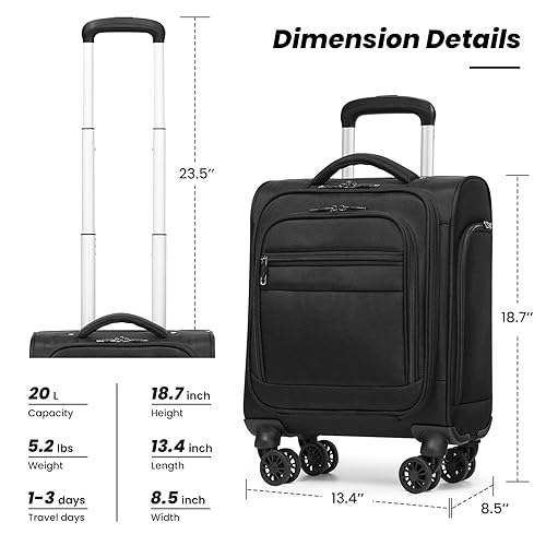 Coolife Underseat Carry On Luggage Suitcase Softside Lightweight Rolling  Travel Bag Spinner Suitcase Compact U