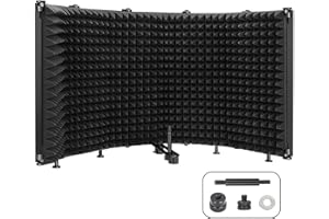 Microphone Isolation Shield, 5-Panel Pop Filter Professional Foldable Vocal Booth High Density Absorbent Foam Suit for Blue Y
