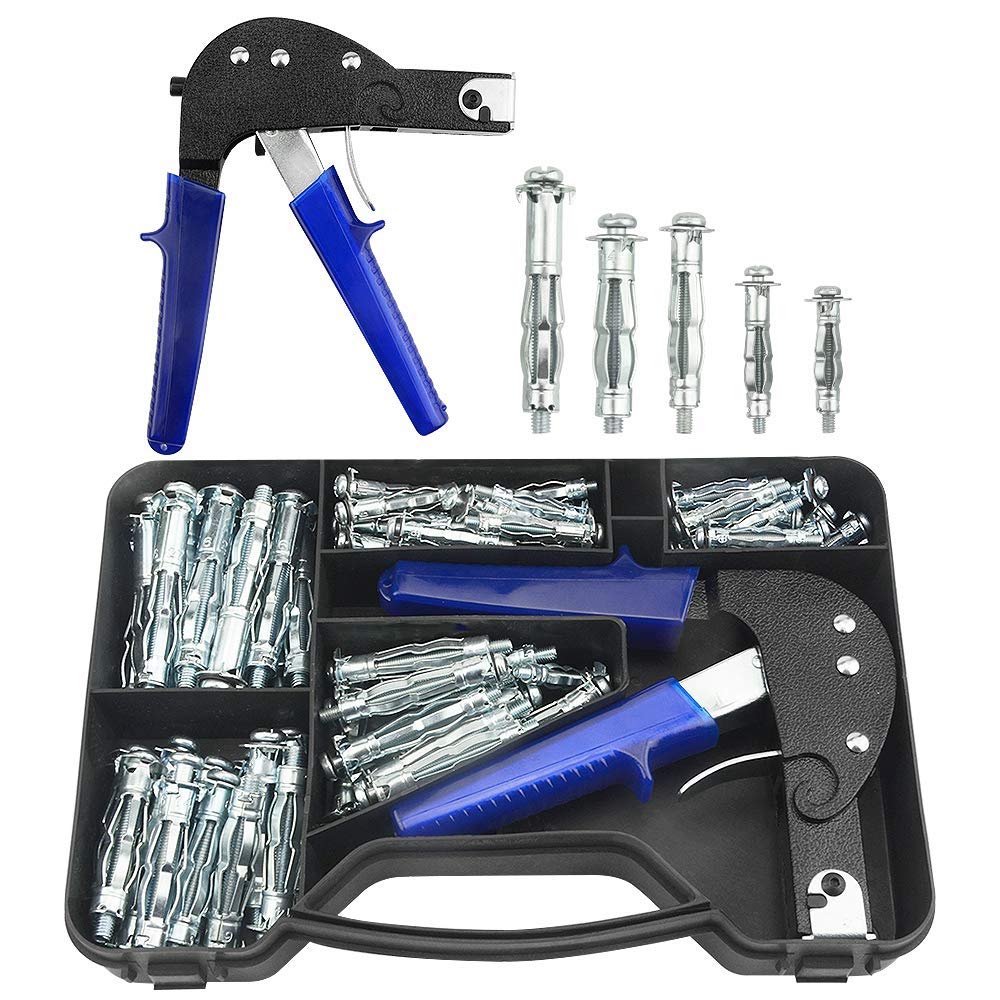 TOVOT 77PCS Wall-Anchors Setting Tools Set Heavy Duty Hollow-Wall Anchors Tool with 5 Sizes Bolts Fixings Kit for Hollow Wall (M4 M5 M6)