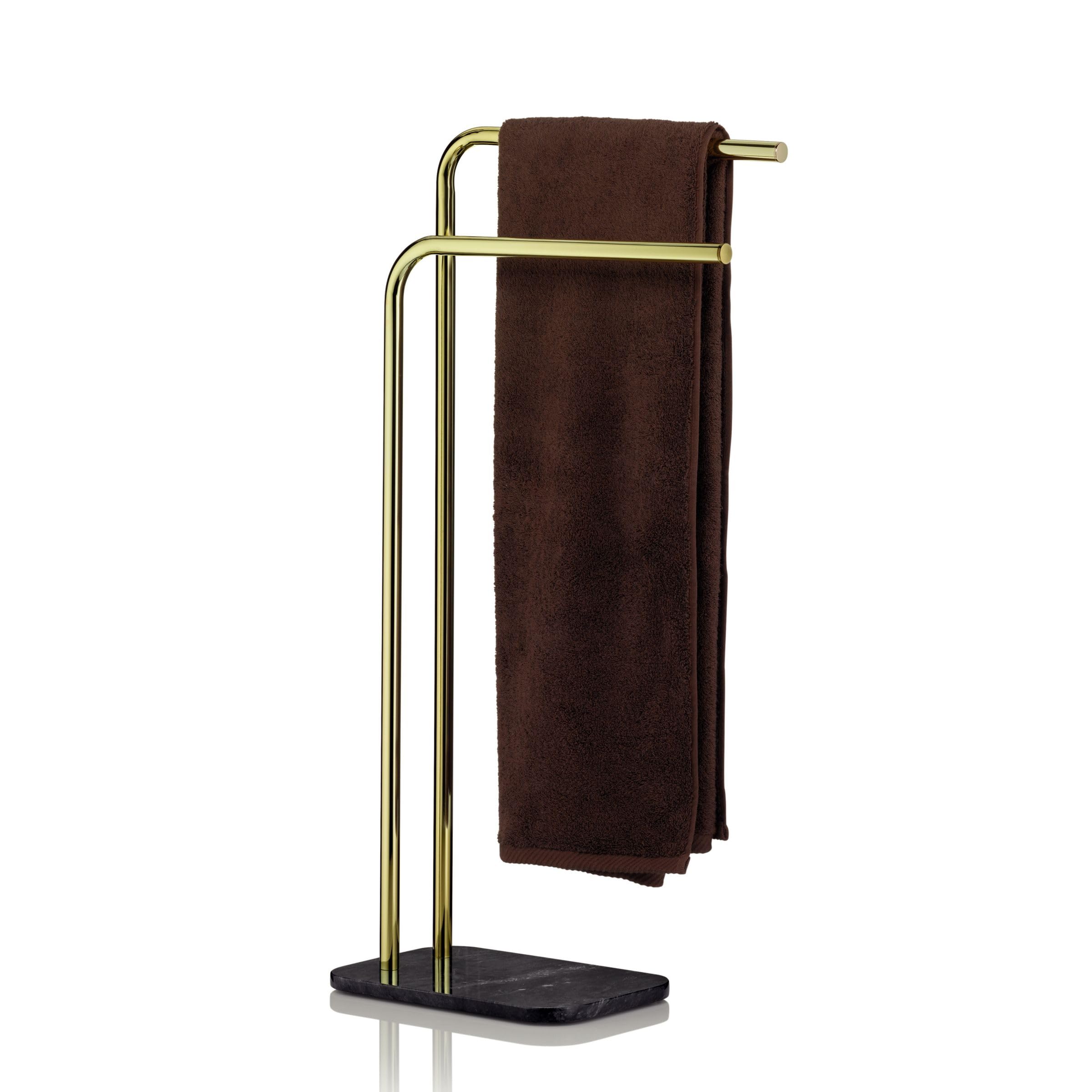 Kela towel rail standing 82.5cm, towel rail with marble base & 2 towel rails, LIRON, towel rail black - gold