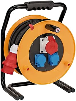 Brennenstuhl Brobusta CEE 1 IP44 Industrie-/Baustellen-Kabeltrommel (30m - Spezialgummi (Einsatz im Außenbereich)) gelb