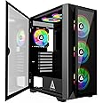 Apevia Destiny-PRO-BK Destiny Pro Mid Tower Gaming PC Case w/ 6X 120mm ARGB Fans, 366 RGB Light Modes, 1x Glass Front Panel, 1x Door Swivel Style Magnetic Glass Side Panel, 2X USB3.0, Black