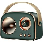 Rucfhh 5W Retro Bluetooth Speaker with FM Radio, Vintage Wireless with 10H Playtime 500mah Battery, Bluetooth 5.0 TF/AUX/USB, Portable Mini with Leather Strap for Home Decor Gift(Dark Green)