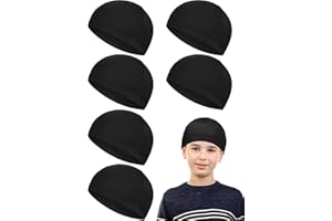Geyoga 6 Pieces Child Skull Cap Sweat Wicking Cap Running Hats Milk Silk Helmet Liner Skull Caps for Boys Youth Kids