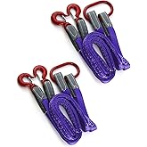 QWORK Lifting Slings Straps with Hooks - 5 Feet, 4409 Pounds Capacity, 2 Pack Polyester Webbing - Purple Rigging Straps for Engines, Cranes, Hoists