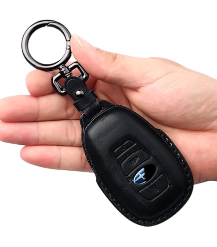 YINEOR Leather Key Fob Cover Case For Subaru Forester, Outback, Impreza, Crosstrek 2014-2024 (Black) - View #13