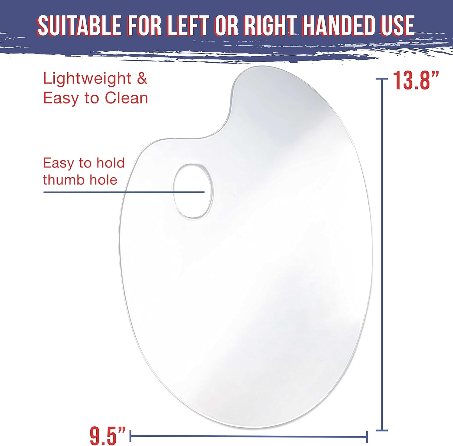 U.S. Art Supply 9.5" x 13.8" Clear Oval-Shaped Acrylic Painting Palette - Transparent Plastic Artist Paint Color Mixing Tray - Non-Stick, Easy Clean, Mix Acrylic, Oil - Adults, Kids, Students Crafts