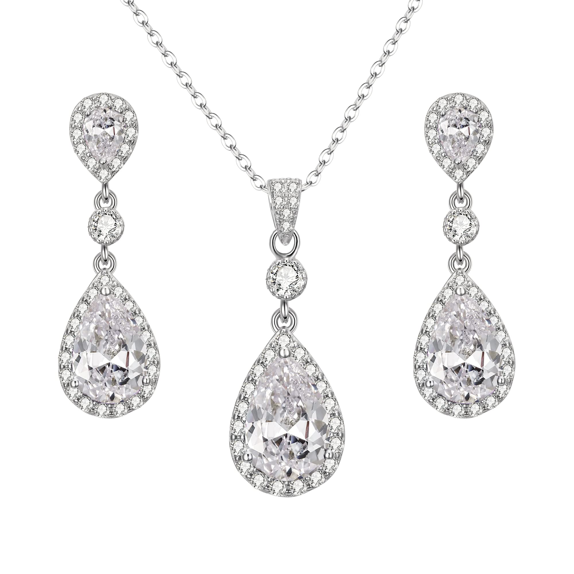 Clearine Women's 925 Sterling Silver Wedding Bridal Clear CZ Infinity Teardrop Pendant Necklace Dangle Earrings Set Jewellery Gift for Her Mum Wife Girlfriend Birthday Mothers Day Valentines Christmas