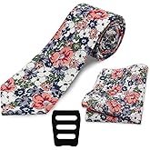 GHTIYLP Floral Mens Tie Set Cotton Printed Necktie and Pocket Square Set for Men