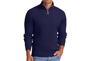 Askdeer Men's Quarter-Zip Sweater Mock Turtleneck Cable Knit Pullover Sweater Soft Casual Polo Sweater