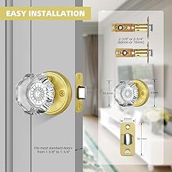 CLCTK Gold Door Knob with Lock, Octagon Crystal