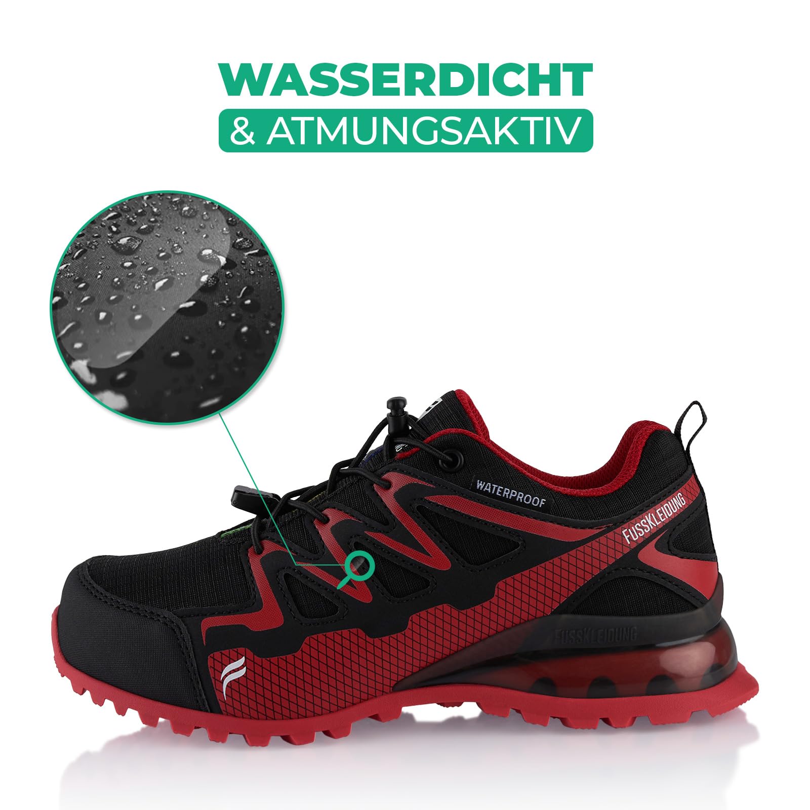 Fusskleidung® Damen Herren Wanderschuhe wasserdichte Trail Trekkingschuhe Schwarz Rot EU 36 2