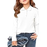 Haloumoning Girls School Uniform Long Sleeve Polo Shirt Kids Golf Pique Polo Shirts 5-14 Years