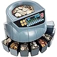 MUNBYN Coin Counter Machine, Coin Sorter Machine, 1¢, 5¢, 10¢, 25¢, 50¢ and Dollar, 250 Coins/min, Compatible with Printer, Batch Mode Change Counter Machine, 6 Bins and Tubes Roller