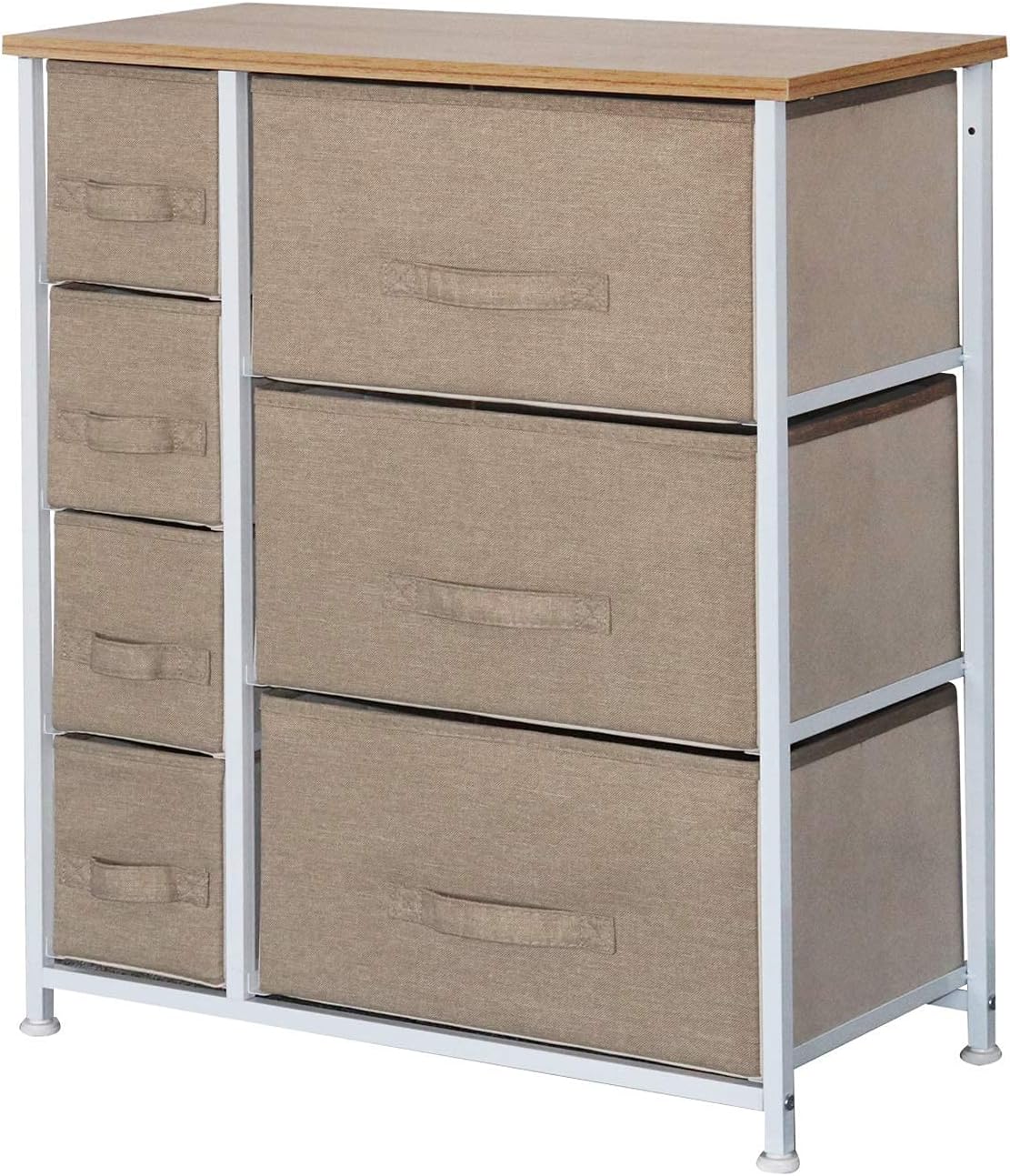 Dresser Storage Tower with 7 Drawers, Fabric Dresser, Organizer Unit for Bedroom, Living Room, Sturdy Steel Frame, Easy Pull Fabric Bins & Wooden Top -Camel DS0005D: Kitchen & Dining