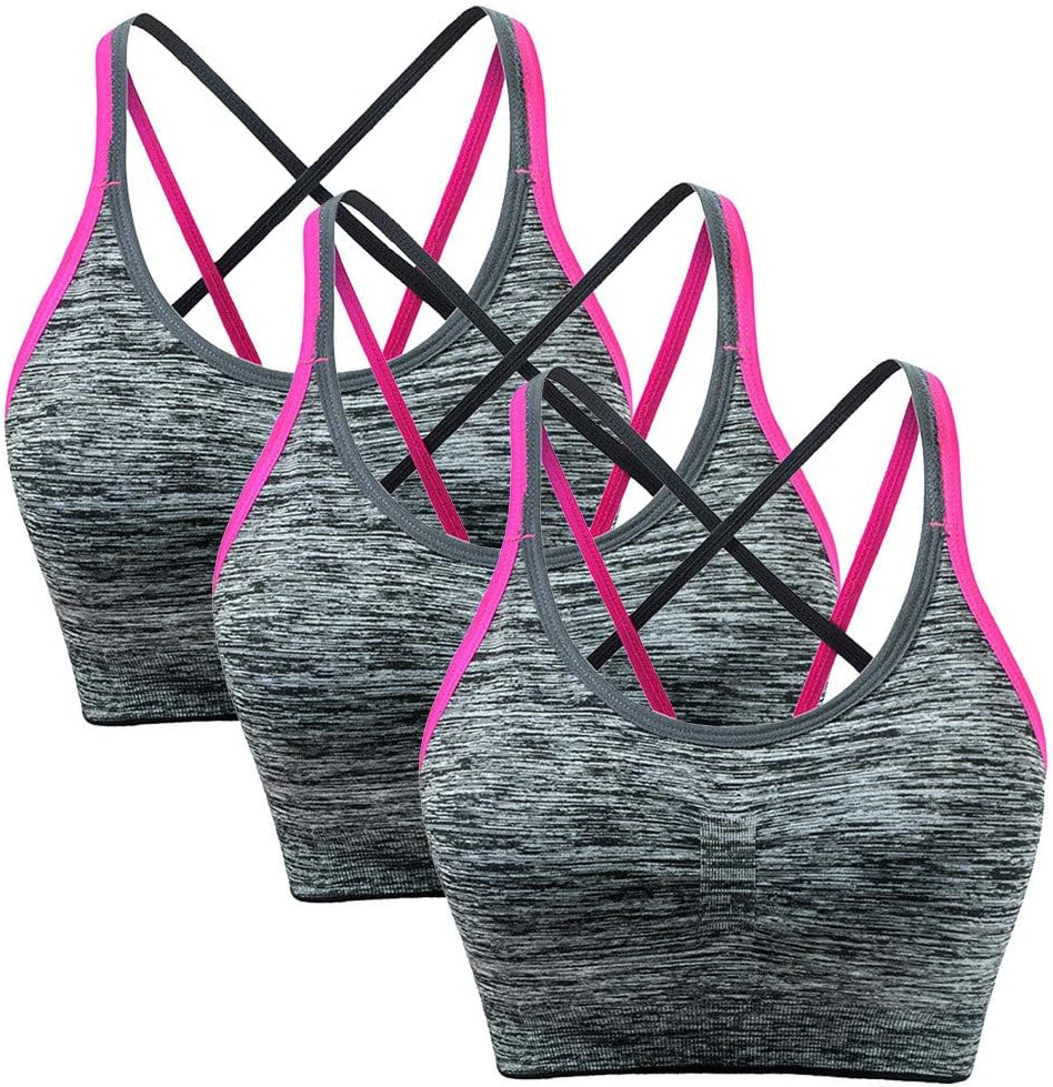 Peigen Women's Removable Padded Sports Bras Lingerie Support Workout Yoga Bra 3 Pack