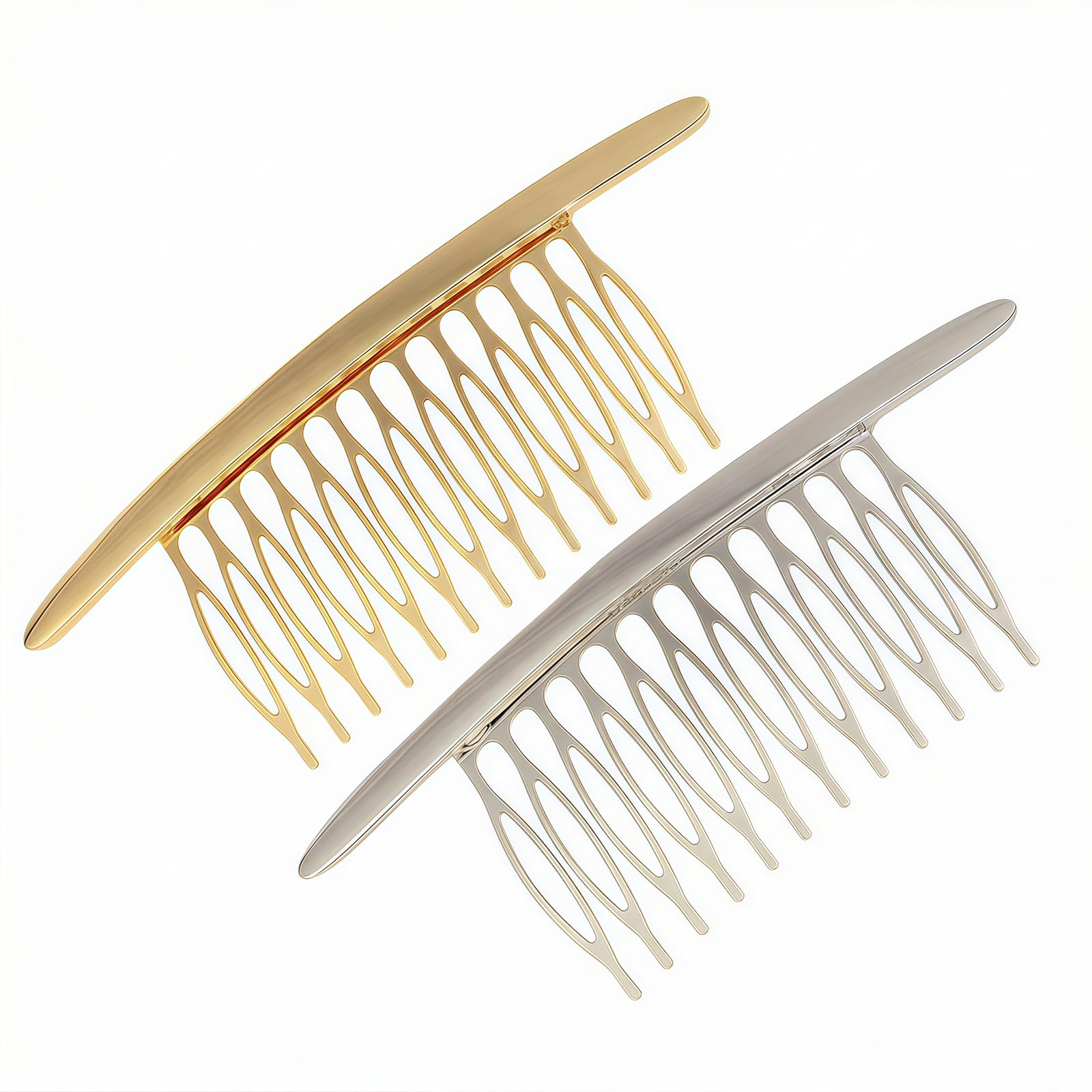 2Pcs Alloy 12 Teeth French Twig Hair Comb Bridal Wedding Hair Side Comb Decorative Hair Clip Comb Styling Tool Hair Accessories for Women (Gold+Silver)