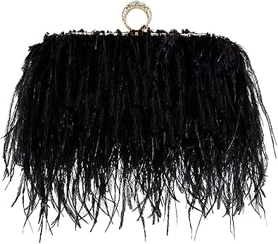 Zakia Women's Real Natural Ostrich Feather Tote Evening Dress Bag Shoulder Bag Party Money Bag Wallet Clutch