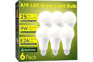 UNILAMPRO Full Spectrum A19 Grow Light Bulb, E26 Base, 9W (100W Equivalent) for Indoor Plants, Greenhouse - 6 Pack