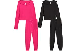 SWEET DREAMZ Sweet Hearts Girls Sweat Suit Set - 4 Piece Cozy Ribbed Pullover Hoodies and Jogger Sweatpants for Girls, Made in USA (5-12)