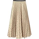 SHENHE Women's Pleated Maxi Skirt A Line High Waisted Polka Dots Elegant Business Casual Skirt