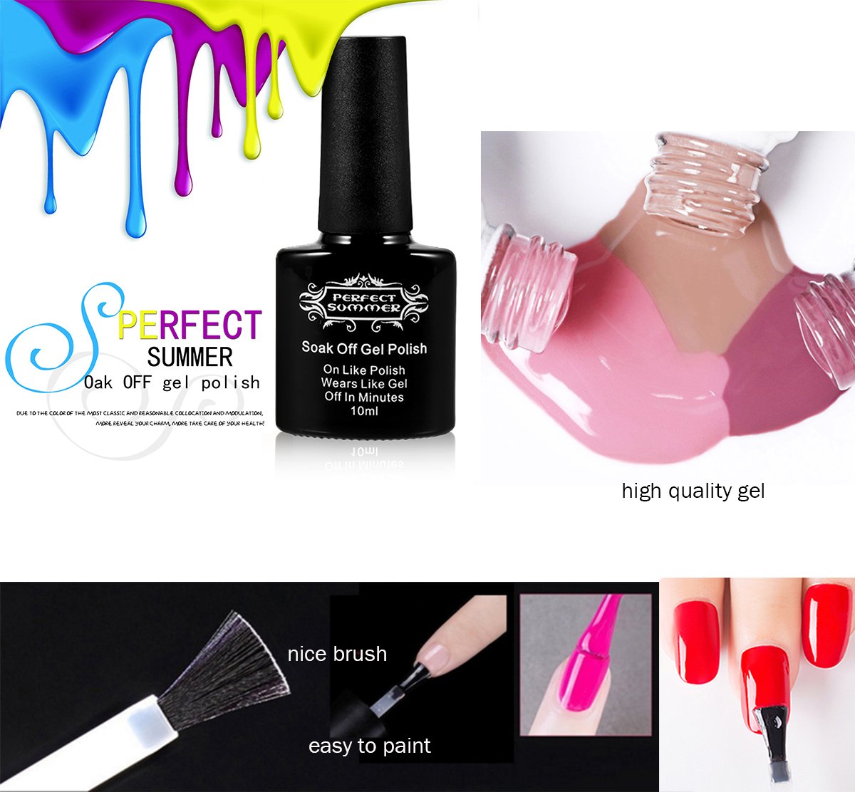 Perfect Summer Gel Nail Polish Set - Nail Art Soak Off Nail Gel , Manicure Salon , 10ml each botttle #17