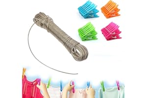 98 Feet Clothesline Wire, Heavy Duty Clothes Line Steel Core, 3 mm Plastic Coated Clothesline, Camping Line for Garden, Rustp