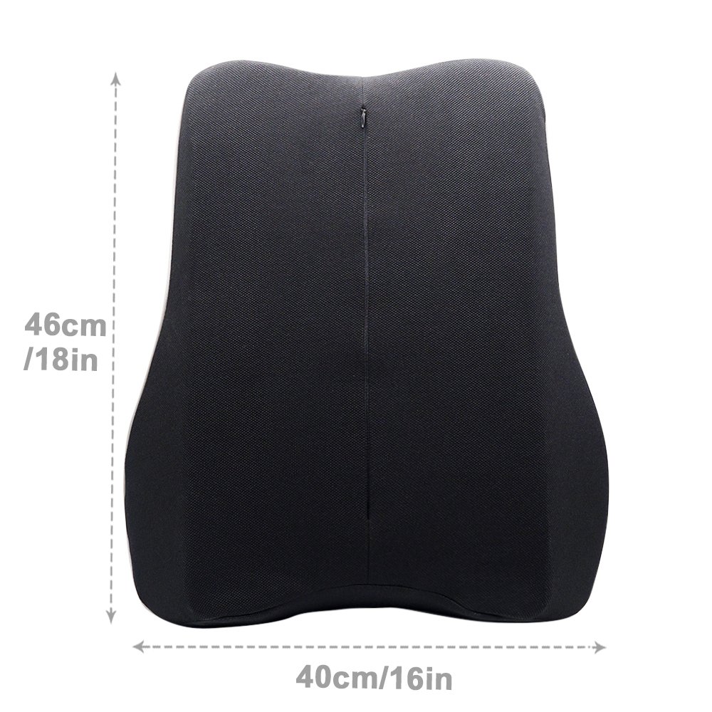 LOCEN Premium Memory Foam Lumbar Back Support Car Cushion - Reduce Back Ache Improve Posture - Black