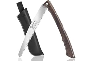 ALDIPRO Folding Pruning Saw 7 Inch with Leather Sheath and Wenge Wooden Handle, SK5 Steel Blade, Foldable Hand Saw for Camping, Survival, Wood Cutting, Bushcraft and Tree Trimming