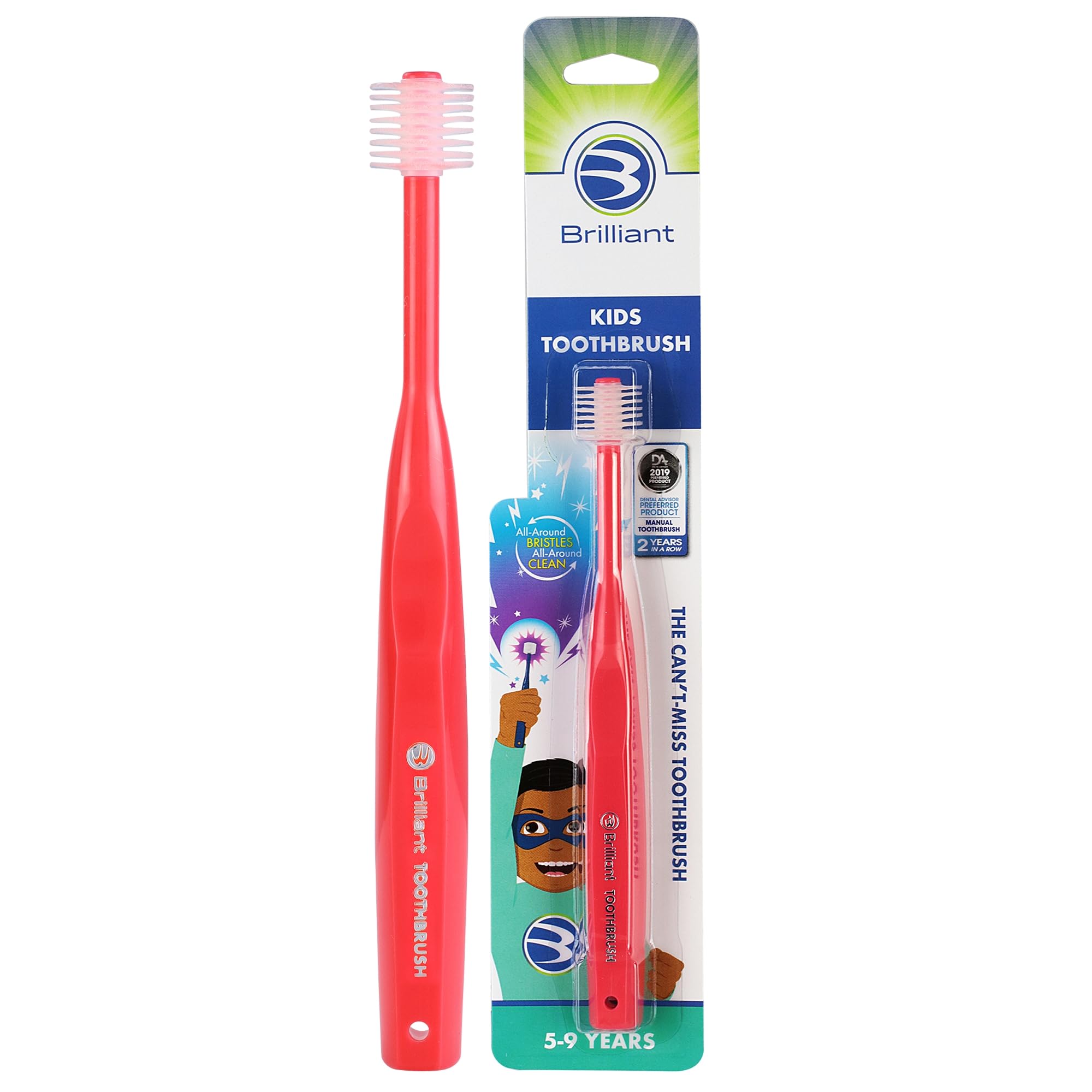 BABY BUDDY by Brilliant Kids Toothbrush Round Head Cleans Teeth Gums Tongue Cheeks, Red, 1 Count