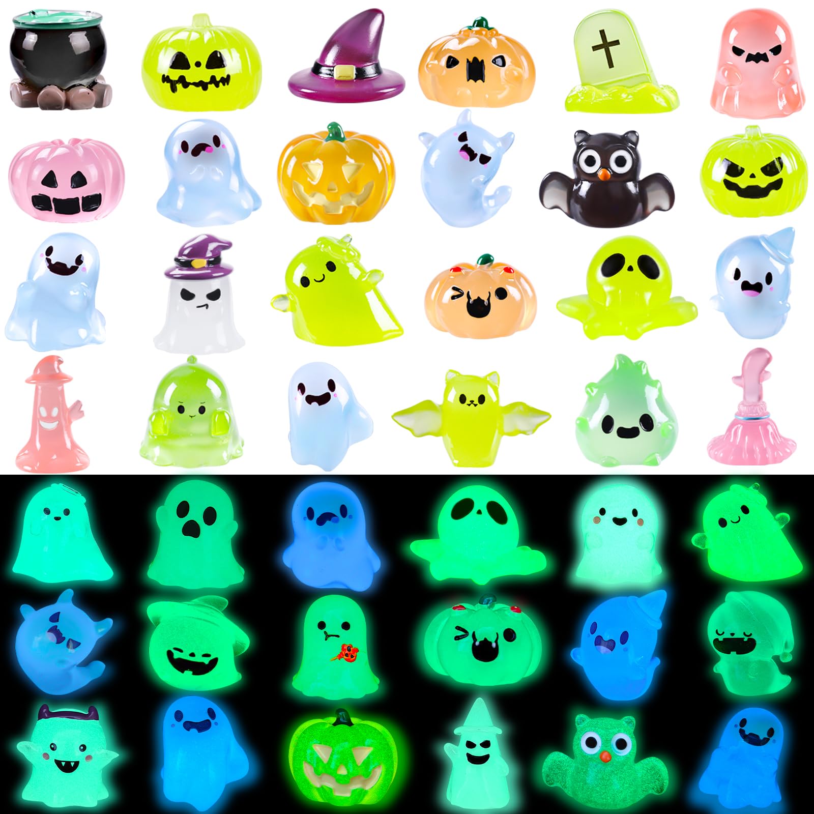 Photo 1 of DIYDEC 32PCS Halloween Luminous Mini Figures - 32 Styles Glow in The Dark Tiny Resin Miniatures - Pumpkin Skull for Party Favors, Bag Fillers, Garden, Dollhouse Decor