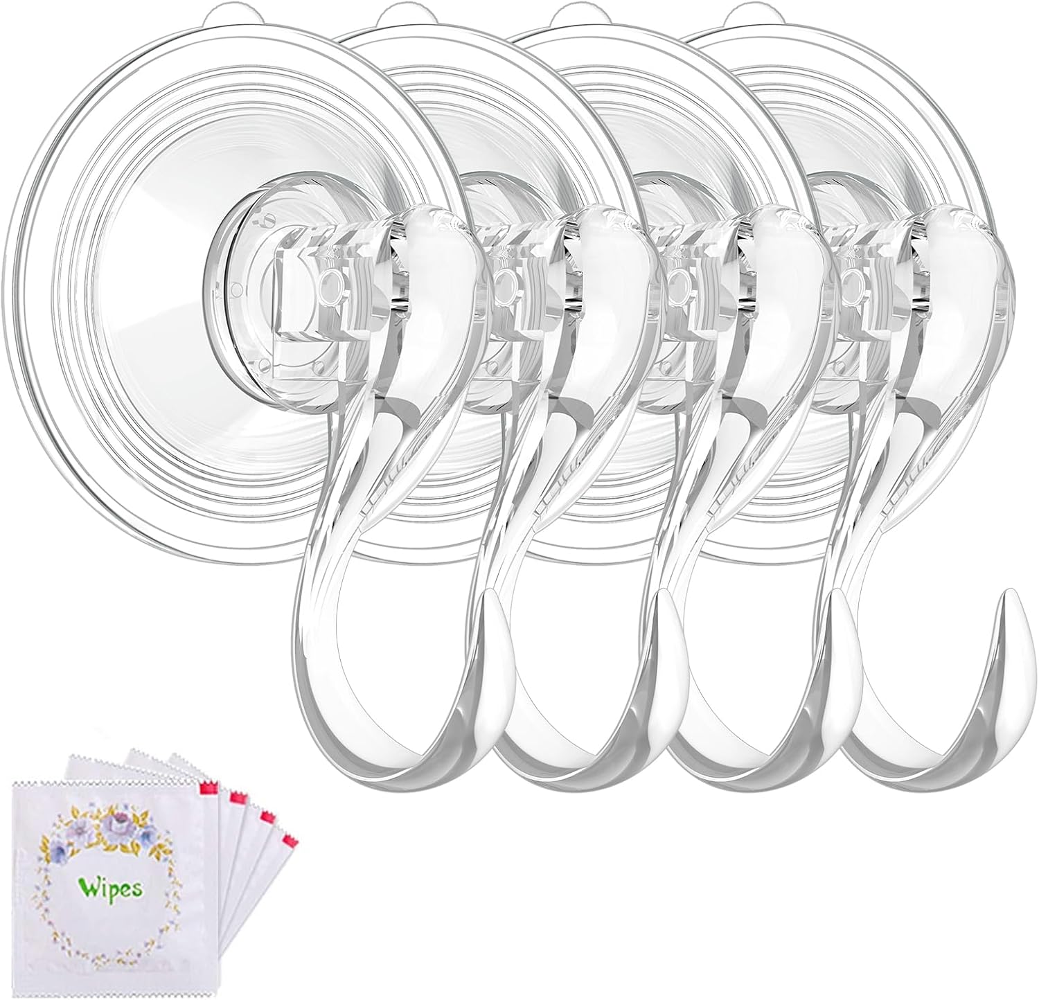 Wreath Hangers - VIS'V Wreath Hanger, Large Clear Heavy Duty Suction Cup Wreath Hooks with Wipes 22 LB Removable Strong Window Glass Door Suction Cup Wreath Holder for Halloween Christmas Wreath Decorations - 4 Pcs