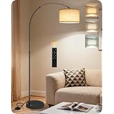 75" Tall Dimmable Arc Floor Lamp with Marble Base, Adjustable Height, Beige | Rotating Hanging Shade, Arched Lamp for Living Room with Remote &amp; Foot Switch, Adjustable Color Temp., Over Couch Curved Lamp