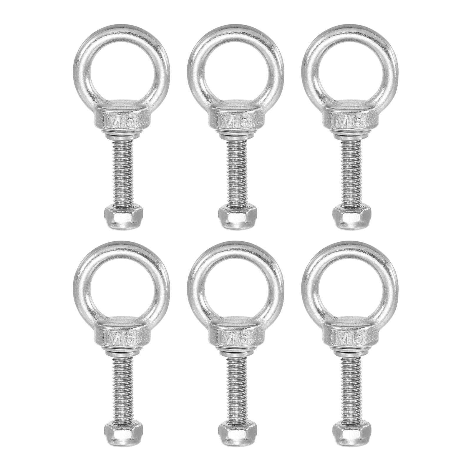 PATIKIL Lifting Shoulder Eye Bolts, M6x25 304 Stainless Steel Male Thread with Hex Screw Nut Gasket Flat Washer for Hanging Securing Chain Wire Rope, 6 Sets