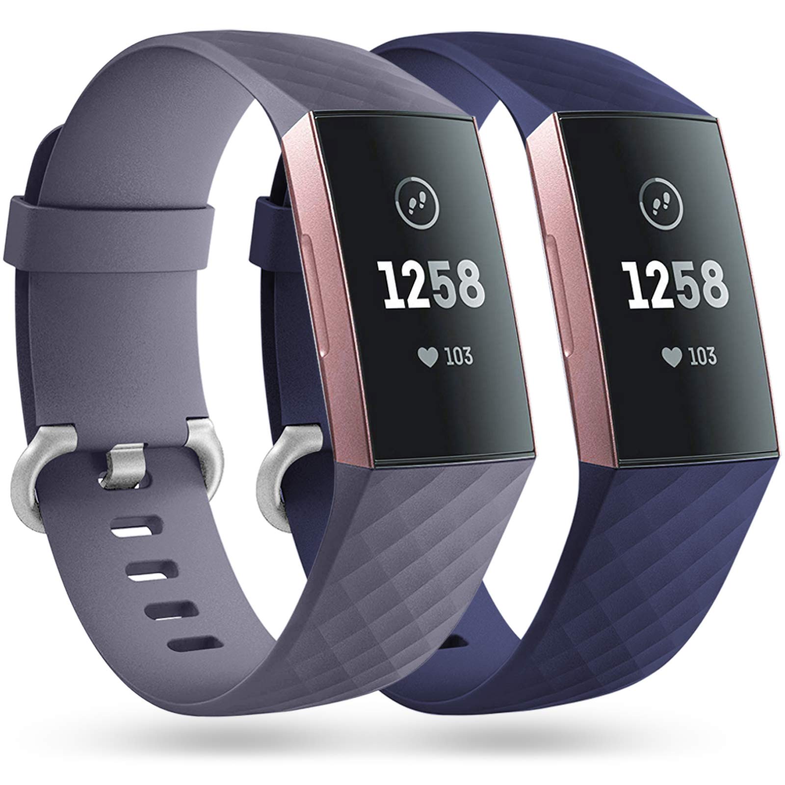 Faliogo 2 Pack Replacement Bands Compatible with Fitbit Charge 3 Bracelet/Fitbit Charge 4 Bracelet, Classic Sport Bands for Women Men, Small, Blue/Grey/Blue โ image 1