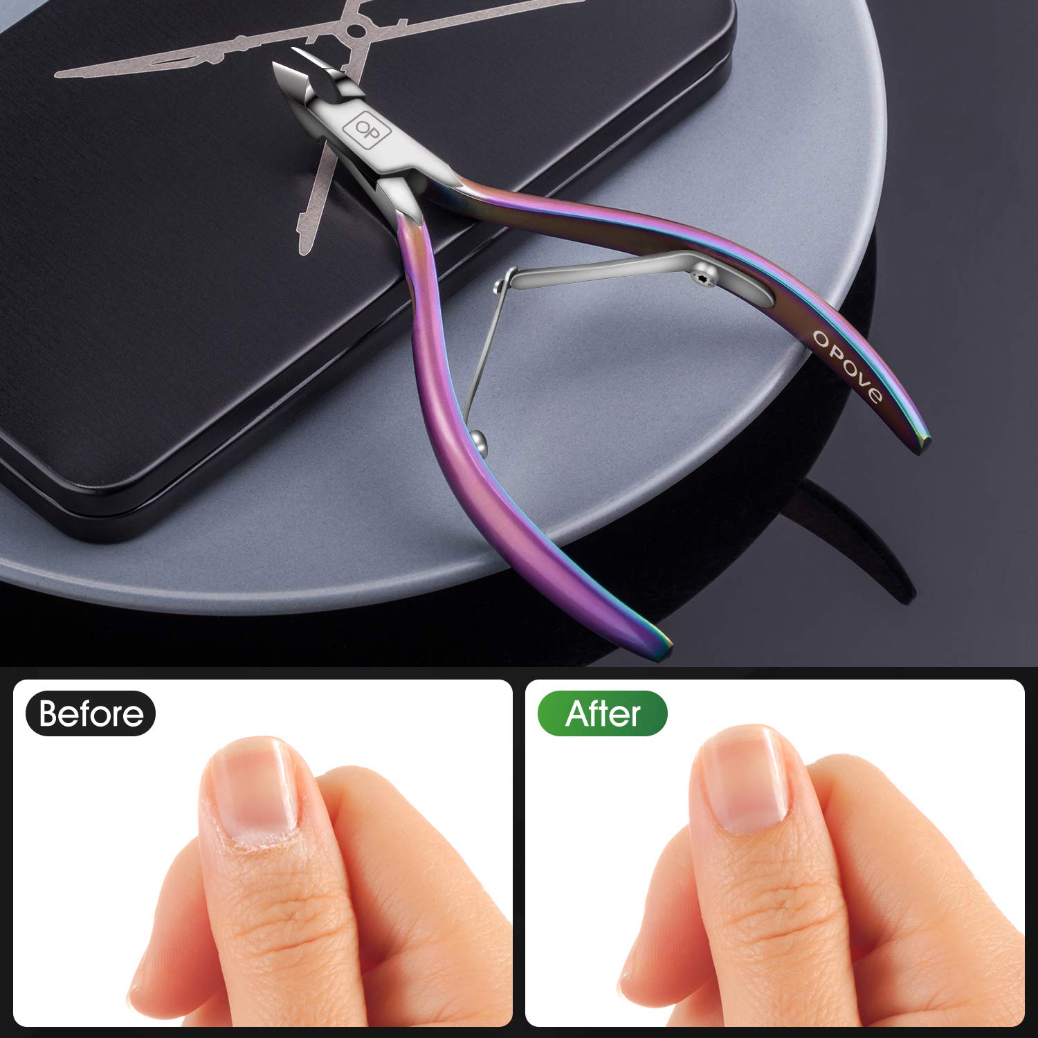 Cuticle Trimmer Cuticle Nippers Clippers Stainless Steel Hangnail Remover Extremely Sharp Cutter Pedicure Manicure Tool, opove X7 Rainbow Gradient: Home Improvement