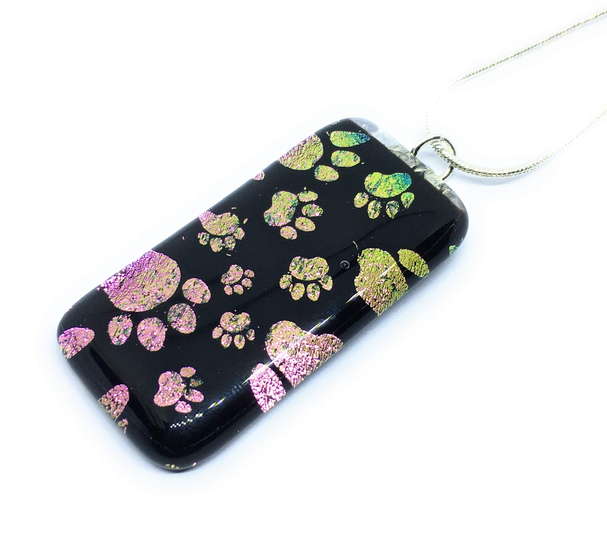 Paw Print Pendant, Dog Paw Print Pendant, Cat Paw Print Pendant, Dog Paw Print Necklace, Cat Paw Print Necklace, Glass Pendant, Dichroic Glass Pendant, Handmade Glass Pendant, Heart Pendant